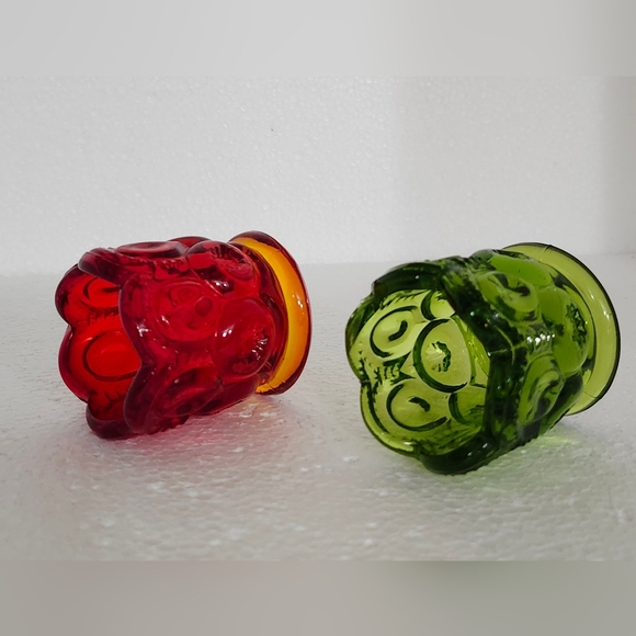 VTG L.E. Smith Moon & Stars Amberine & Green Toothpick Holders - Picture 4 of 9